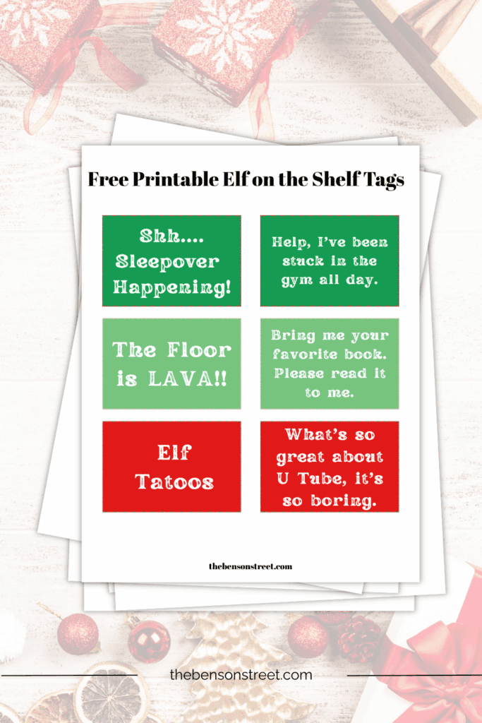 One page of 6 easy elf on the shelf printable cards for quick setups with what you have