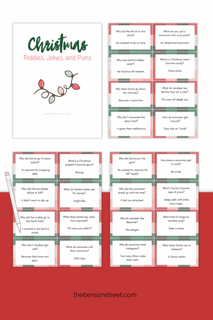 Pages of jokes for Kids with a Christmas theme