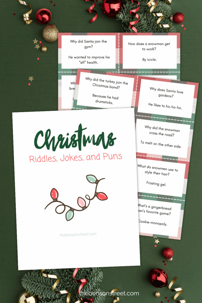 Riddles, Jokes, and puns with a Christmas theme to print out and share or play games with 