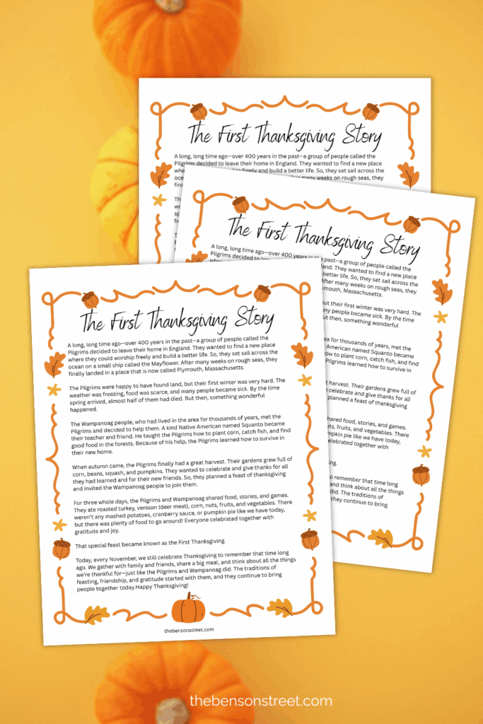 Staggered stack of thanksgiving story printables