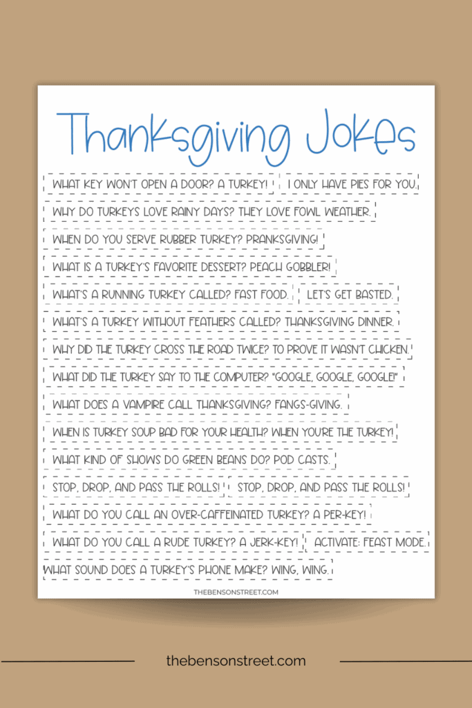 Thanksgiving Jokes for a thanksgiving egg hunt filler printable sheet