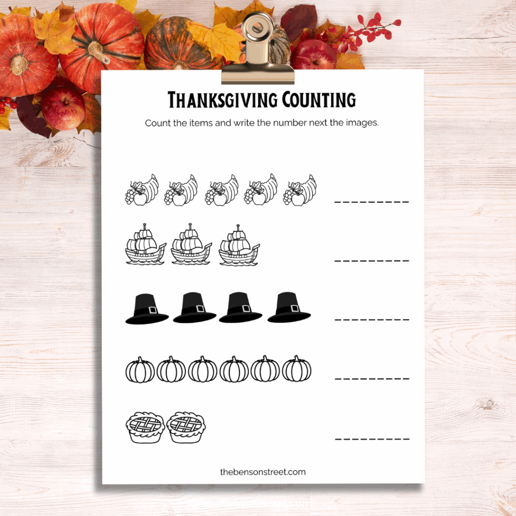 Thanksgiving counting pages on a clip