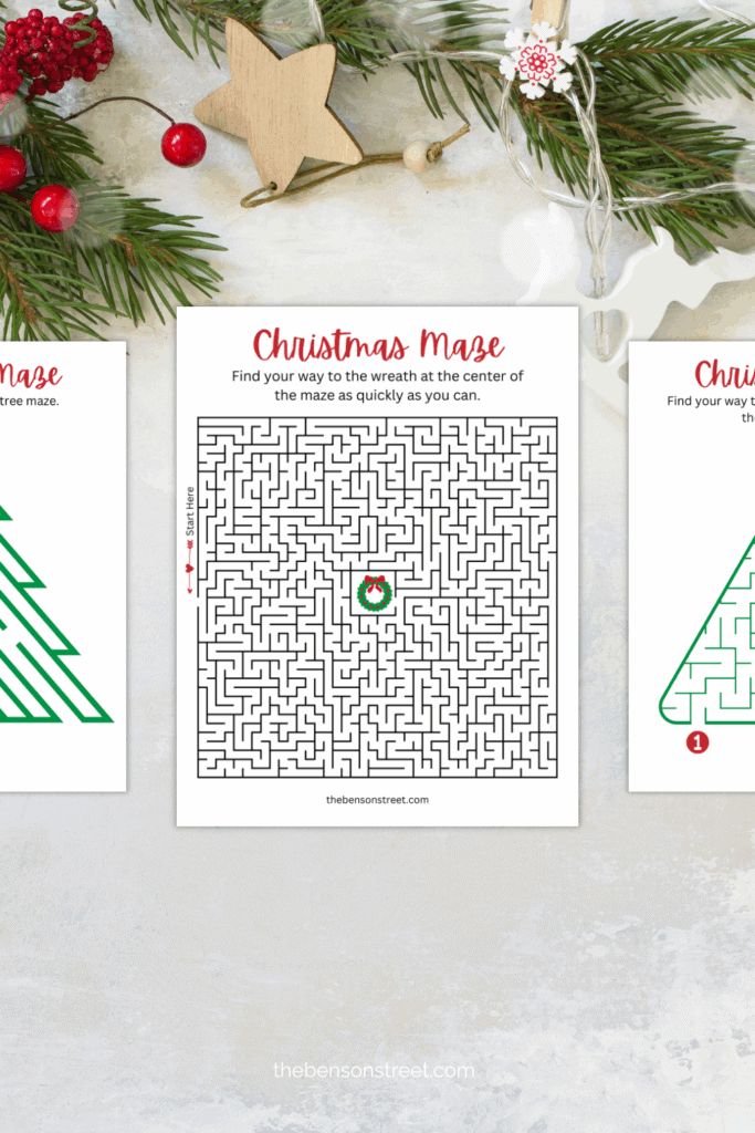 Three pages of Christmas mazes for kids to enjoy on Christmas break
