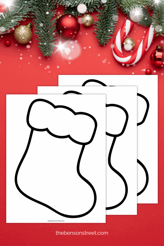 Three pages of a printable stocking outline downloadable file
