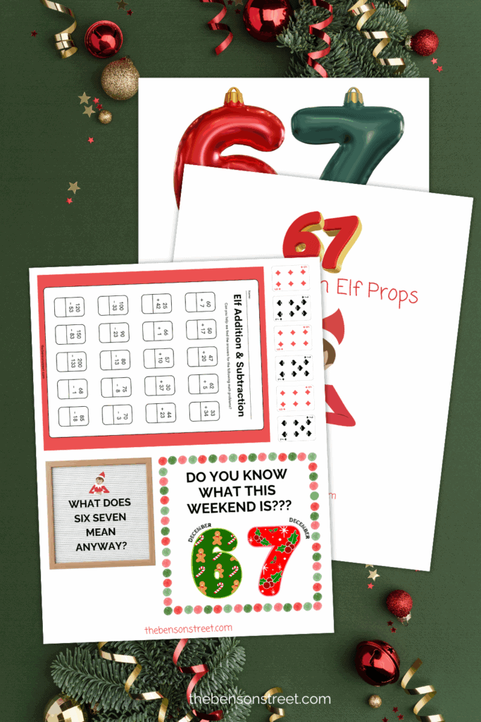 Three printed out pages on a christmas background