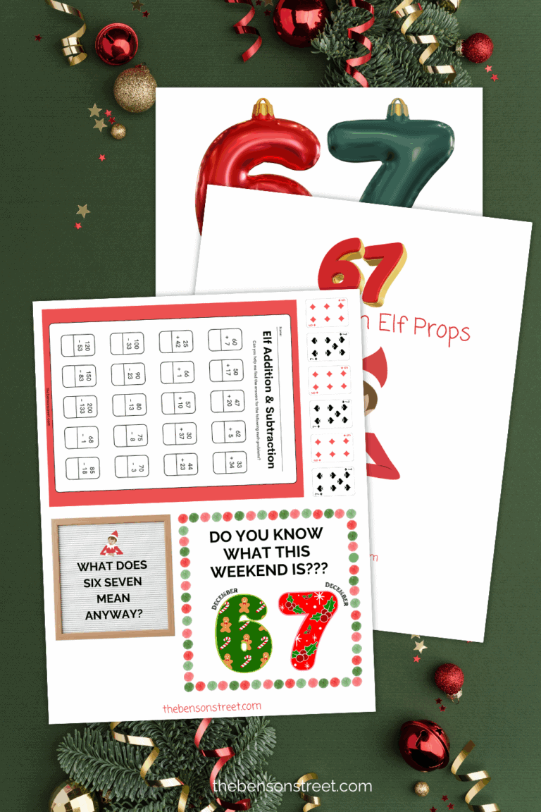 Three printed out pages on a christmas background