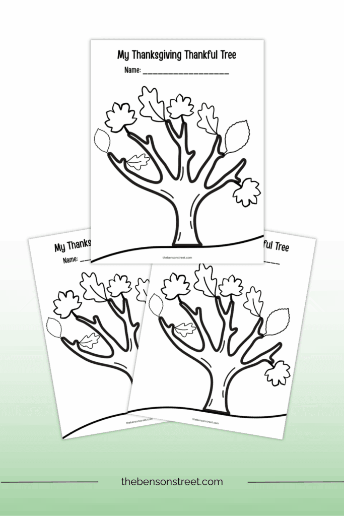 Three sheets of a thanksgiving thankful tree coloring page