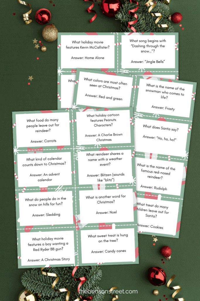 Three sheets of cards with trivia with answers free printable