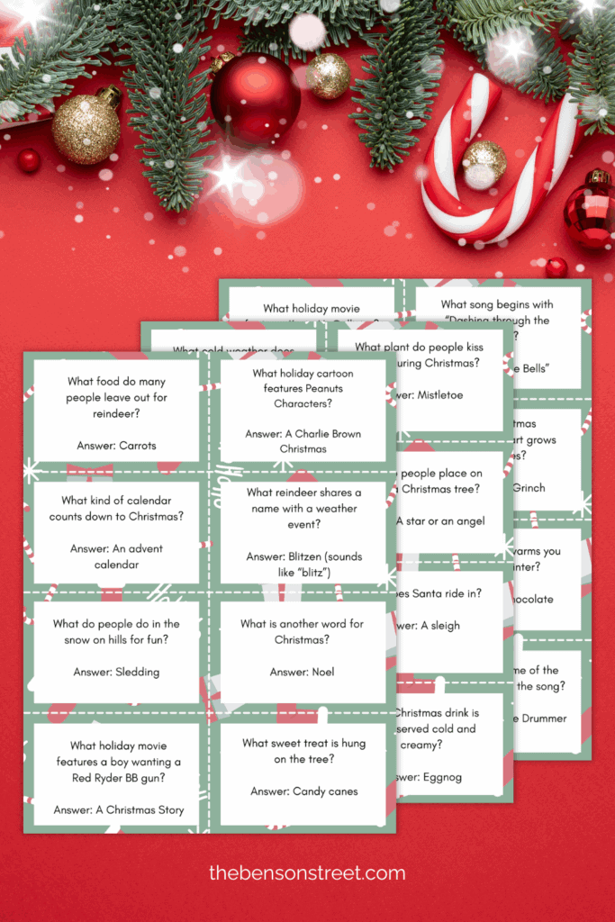 Three sheets of easy trivia for Christmas parties