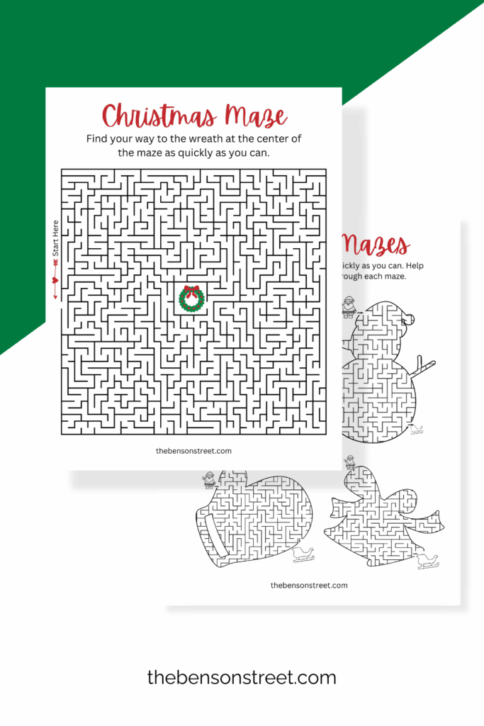 Two different pages with Christmas mazes for holiday break