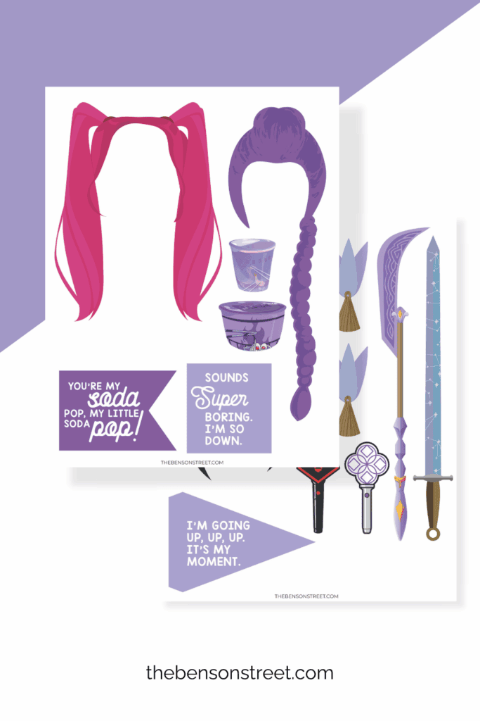 Two sheets with huntrix inspired elf on the shelf printable props