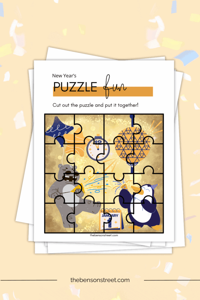 Animal Puzzle with New Year's Eve celebrations to print off and make