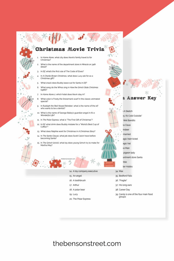 Christmas movie trivia and answer key free printable