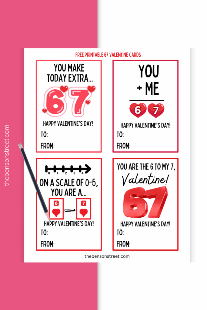 Easy candy or non-candy printable six seven valentine cards to pair with any treat