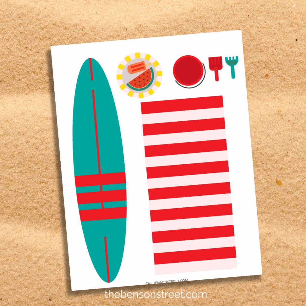 Elf on the shelf surfboard, towel and other printable props