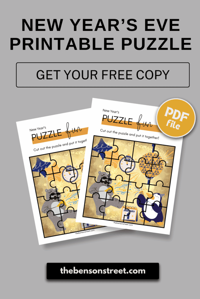 FREE Printable New Year's eve Puzzle for kids get your free copy of the pdf file
