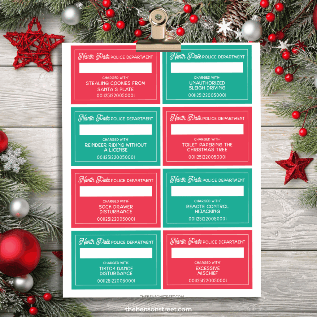 Free Printable Sheet of Mugshot Signs to add a scout elf's name to for an easy jail setup