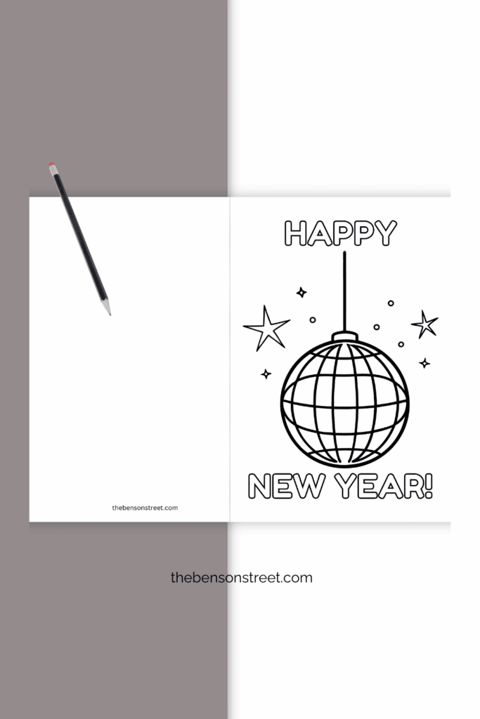 Happy New Year Ball Coloring Page Card