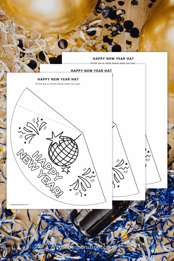 Happy New Year Coloring Party Hat free printable