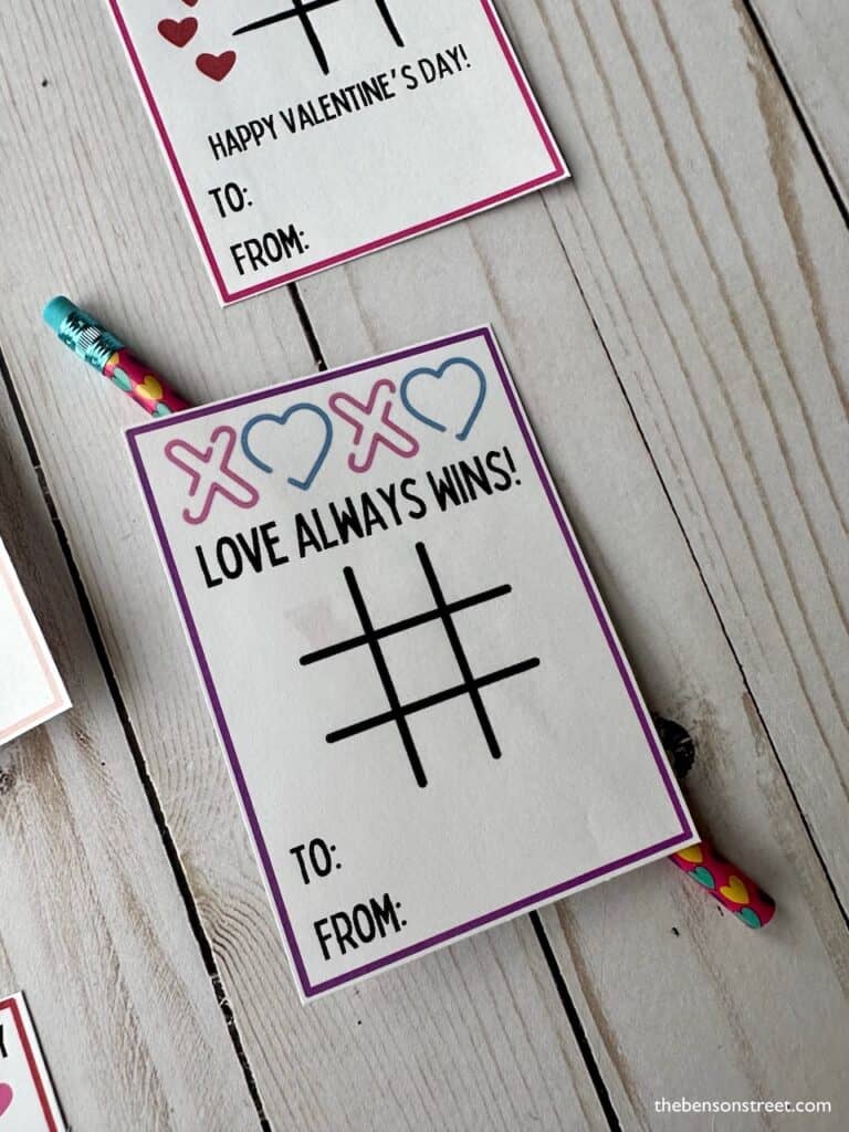 Love always wins tic tac toe valentine card