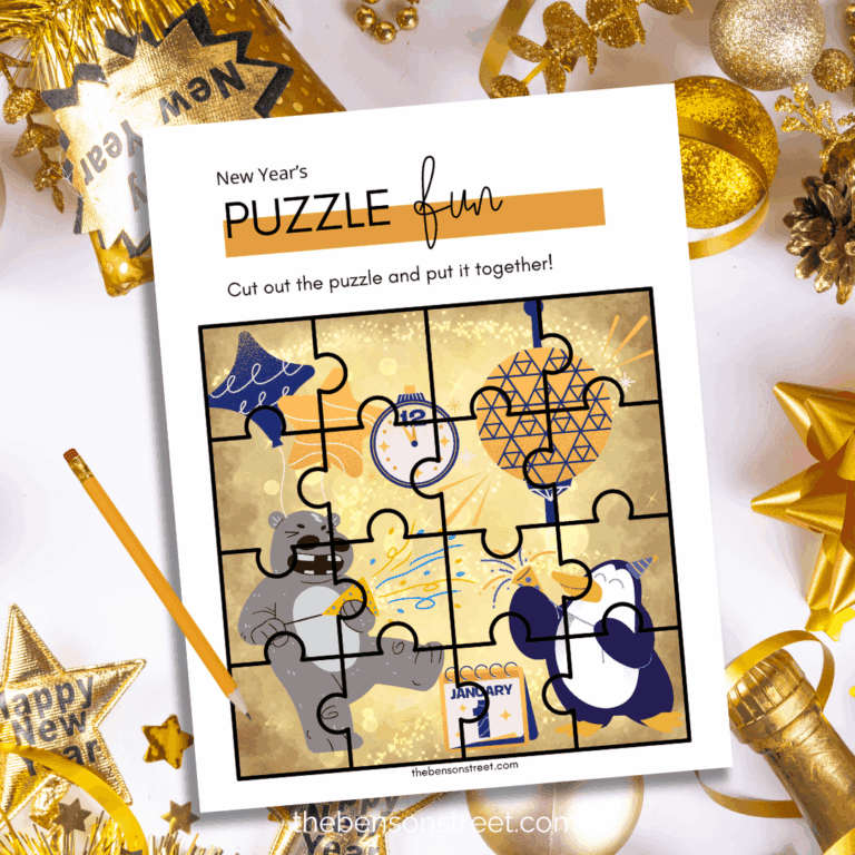 New Year's Printable Puzzle to cut out and put together