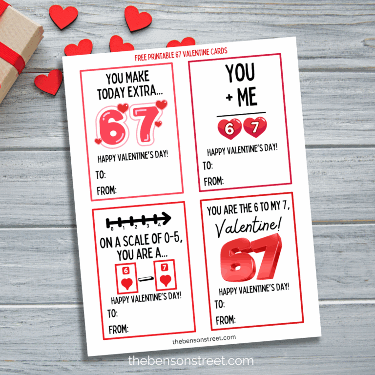 One printed out sheet of 67 Valentine Cards Free to Print