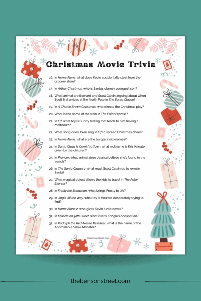 Print out over 100 Christmas movie trivia questions 