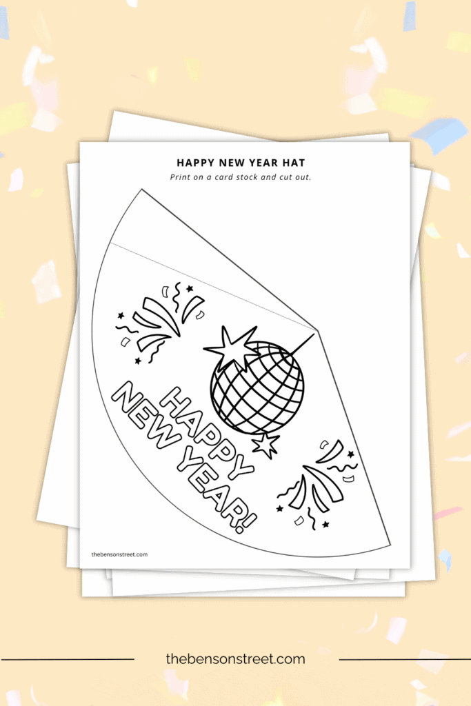 Printable party hats for new year's eve to color