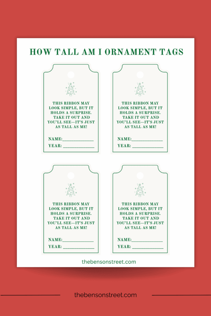 Sheet with four ornament tags for preschool kids on the sheet
