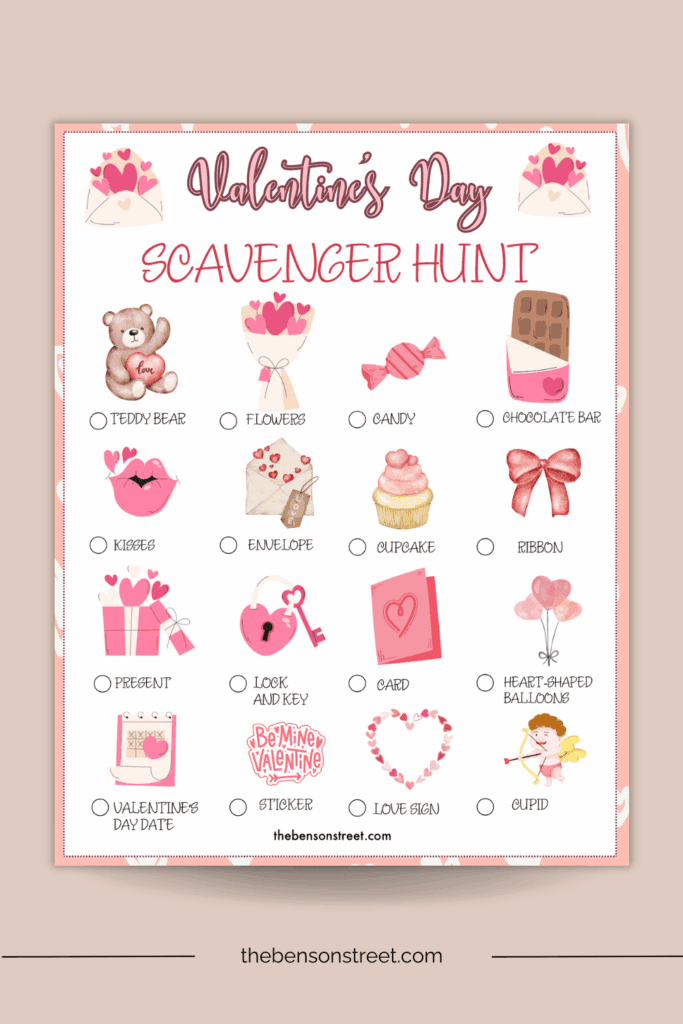 Simple Kids themed valentine scavenger hunt