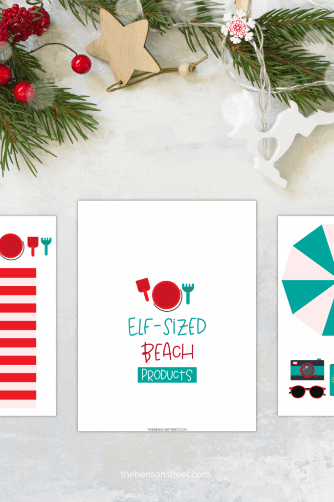 Three sheets of elf sized beach products and props