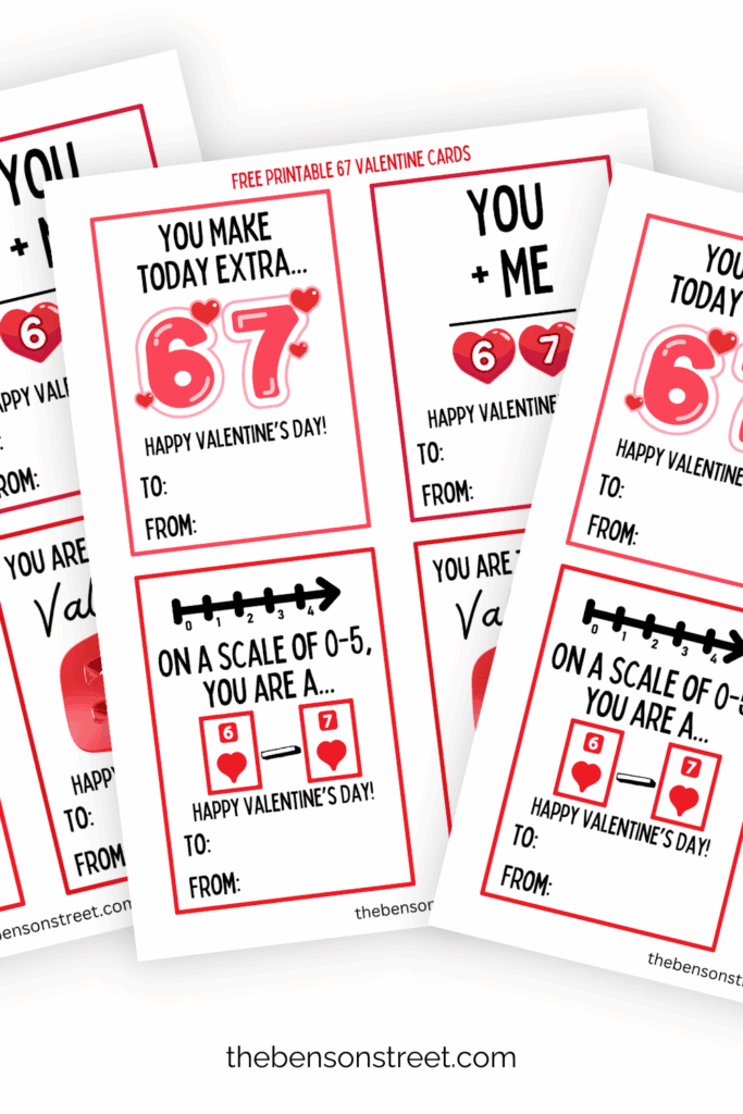 Three sheets of valentine 6-7 cards free to print in a fanned out pile