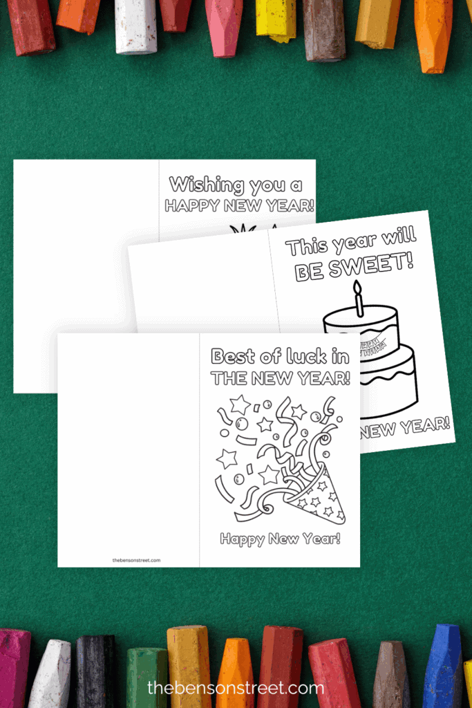 Three sheets with cards for the new year