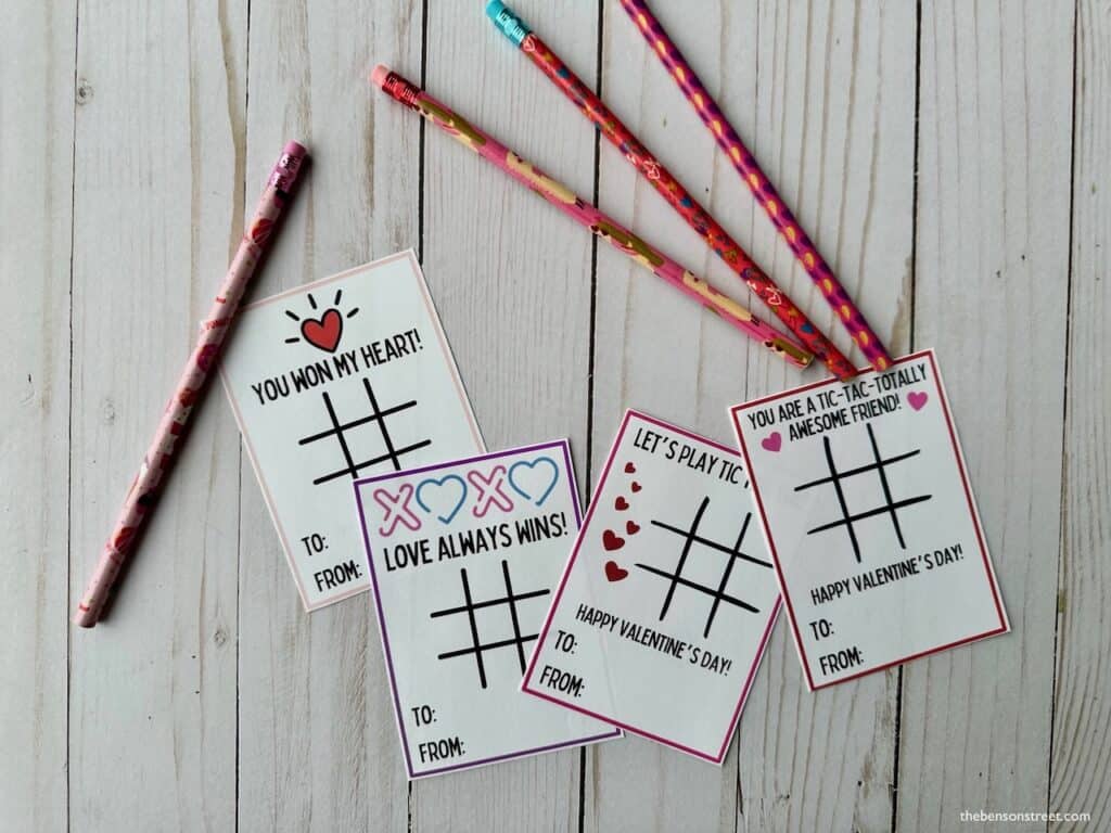 Tic tac toe game valentines with valentine pencils