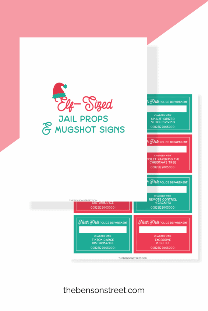 Two sheets from a free printable set of jail props for elf on the shelf