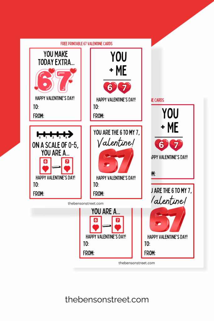 Two sheets with four different Six Seven themed valentine cards 