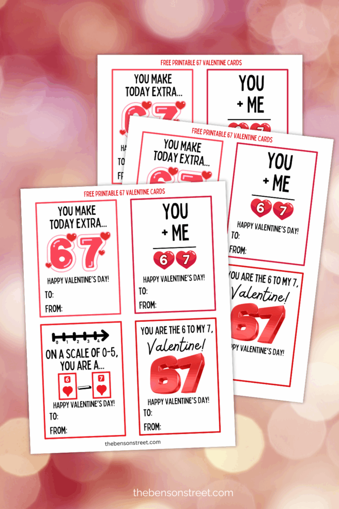 Valentine Cards with six seven sayings and theme to print