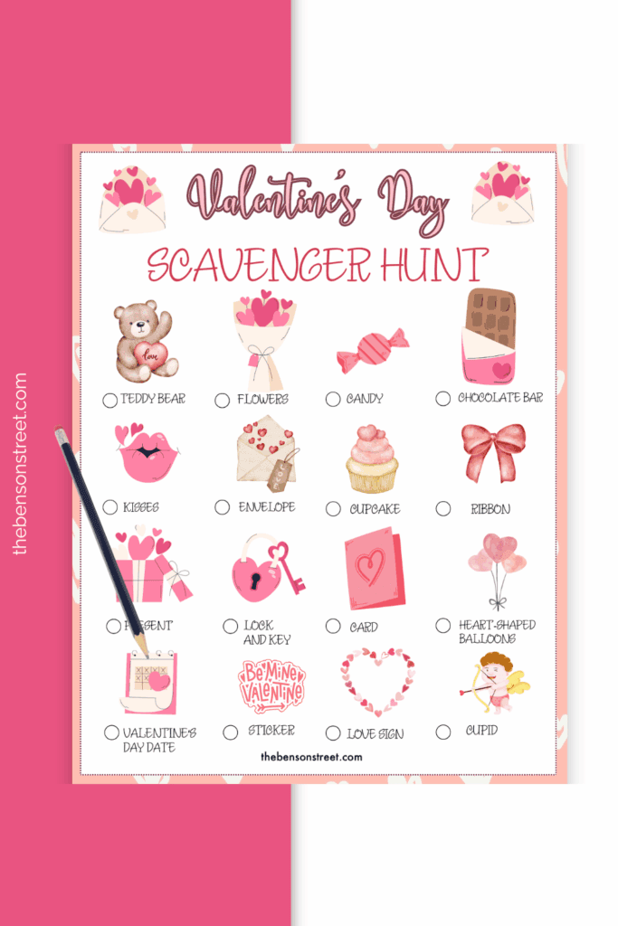 Valentine's Day Activity with a free printable scavenger hunt