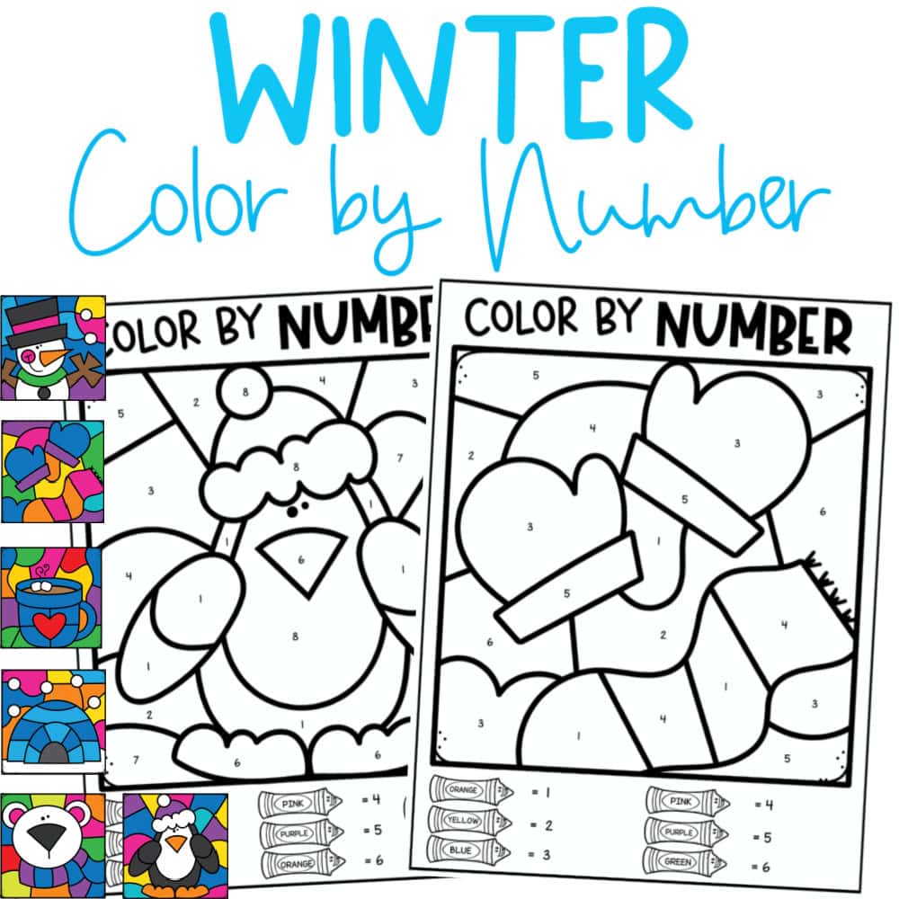 Winter color by Number Pages with colored in examples