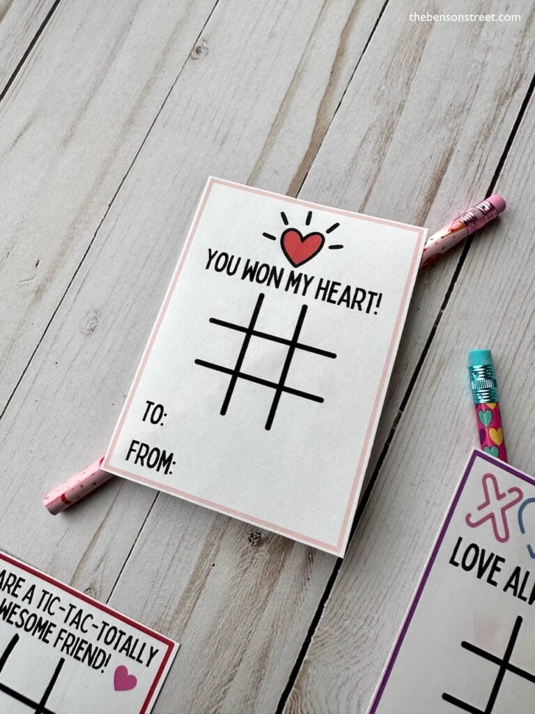 You won my heart tic tac toe valentine card printable