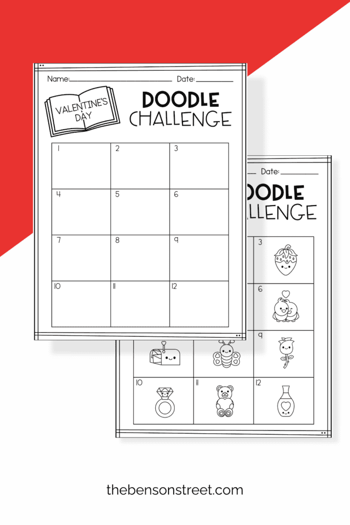 A blank sheet to fill in with valentine doodles with a page of inspiration behind it
