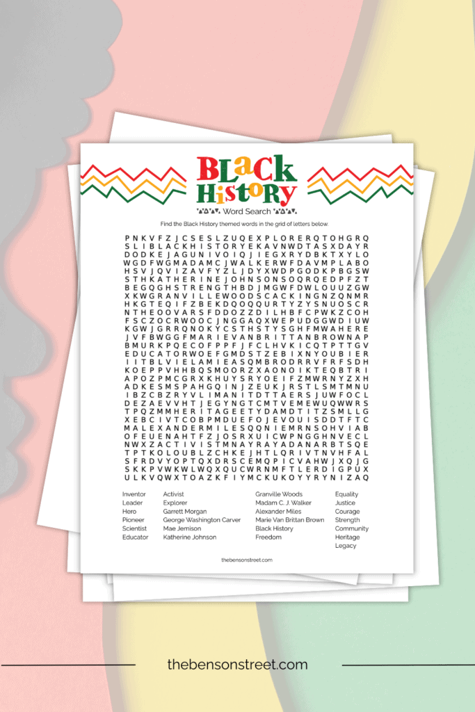African American History Month word search for kids