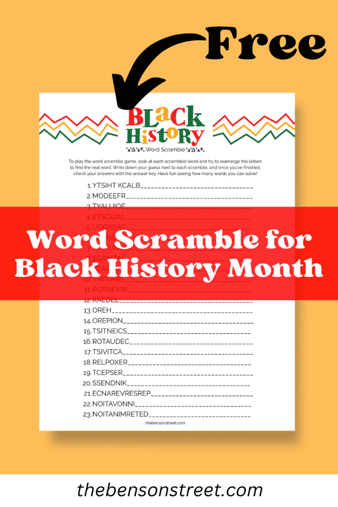 Black History Printable Word Scramble Free PDF