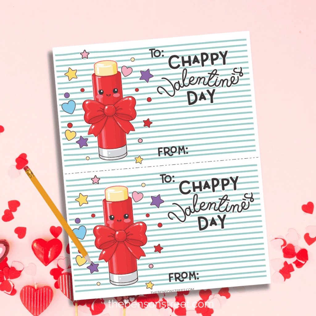Chappy Valentine's Day Chapstick printable cards 