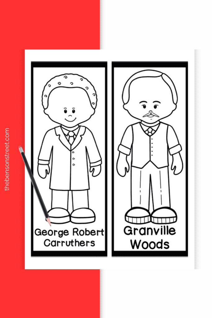 Color your own Black History Month Inventor Bookmark Sheet