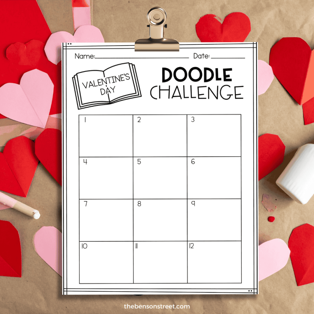 Draw your own Valentine's Day doodle challenge with spots for 12 doodles