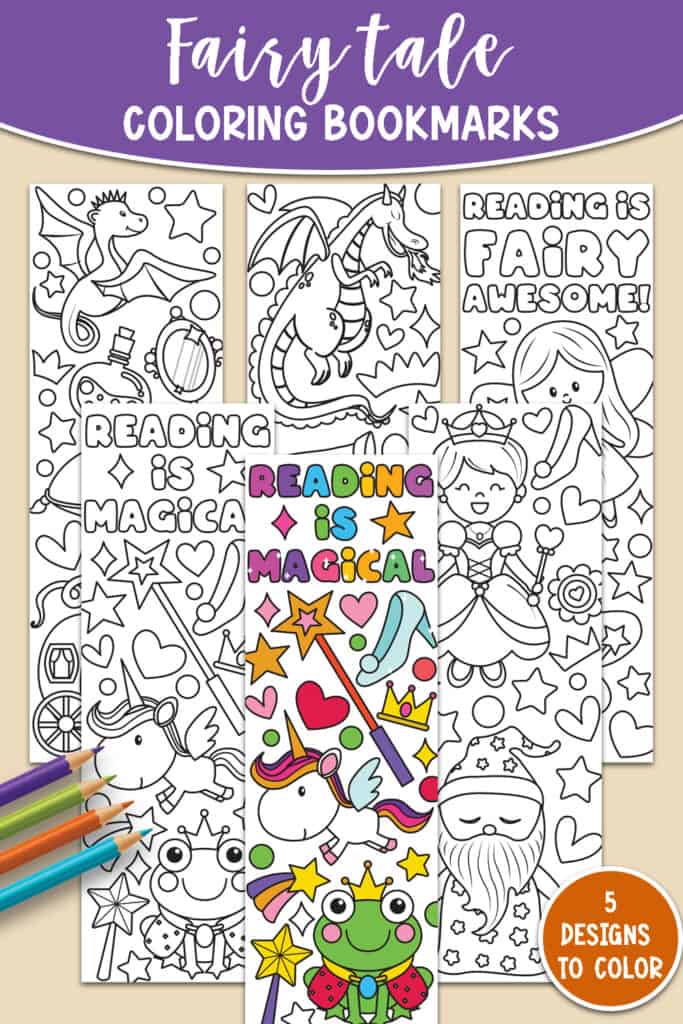 Coloring bookmarks with a Fairy Tale Theme free to print