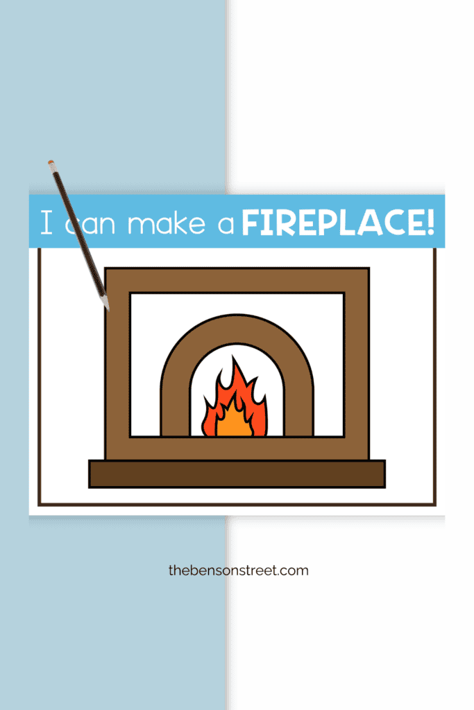 Fireplace winter playdoh mat with a pencil on top 