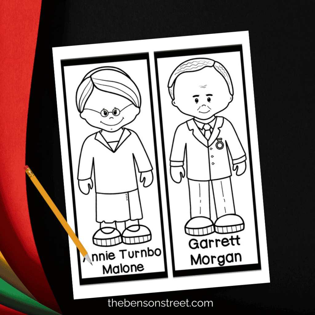 Free Printable Annie Turnbo Malone and Garrett Morgan Coloring bookmarks