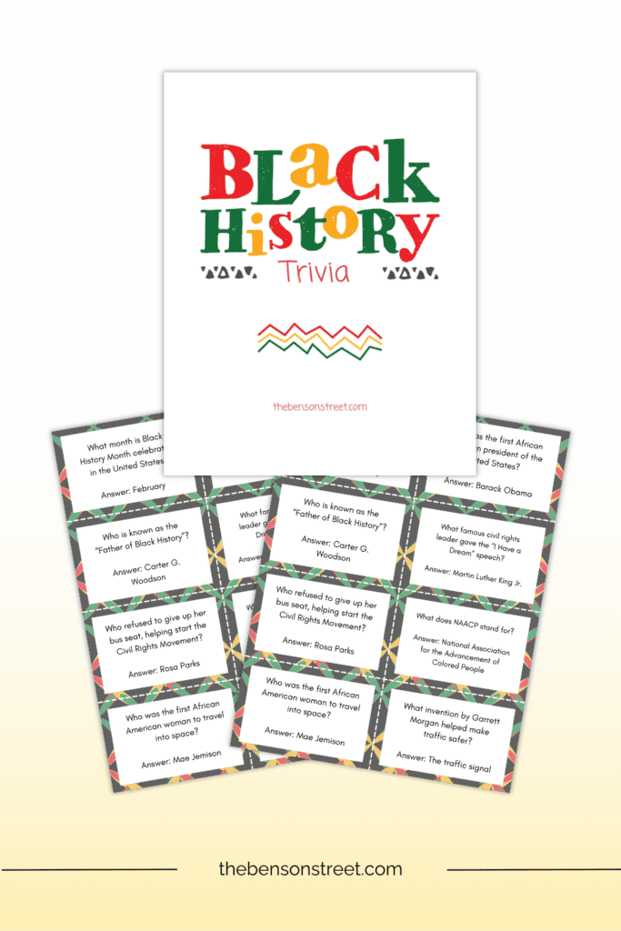 Free Printable Trivia questions cards about African American History